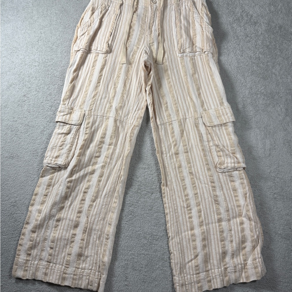 Anthropologie Linen Blend Wide-Leg Crop Trousers Ivory, Stretch, Zip, Size 27